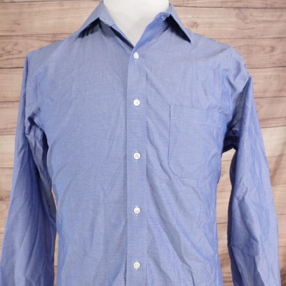 Brooks Brothers Dress Shirt Mens 16 33 Blue Geometric Regent Non‎ Iron Stretch